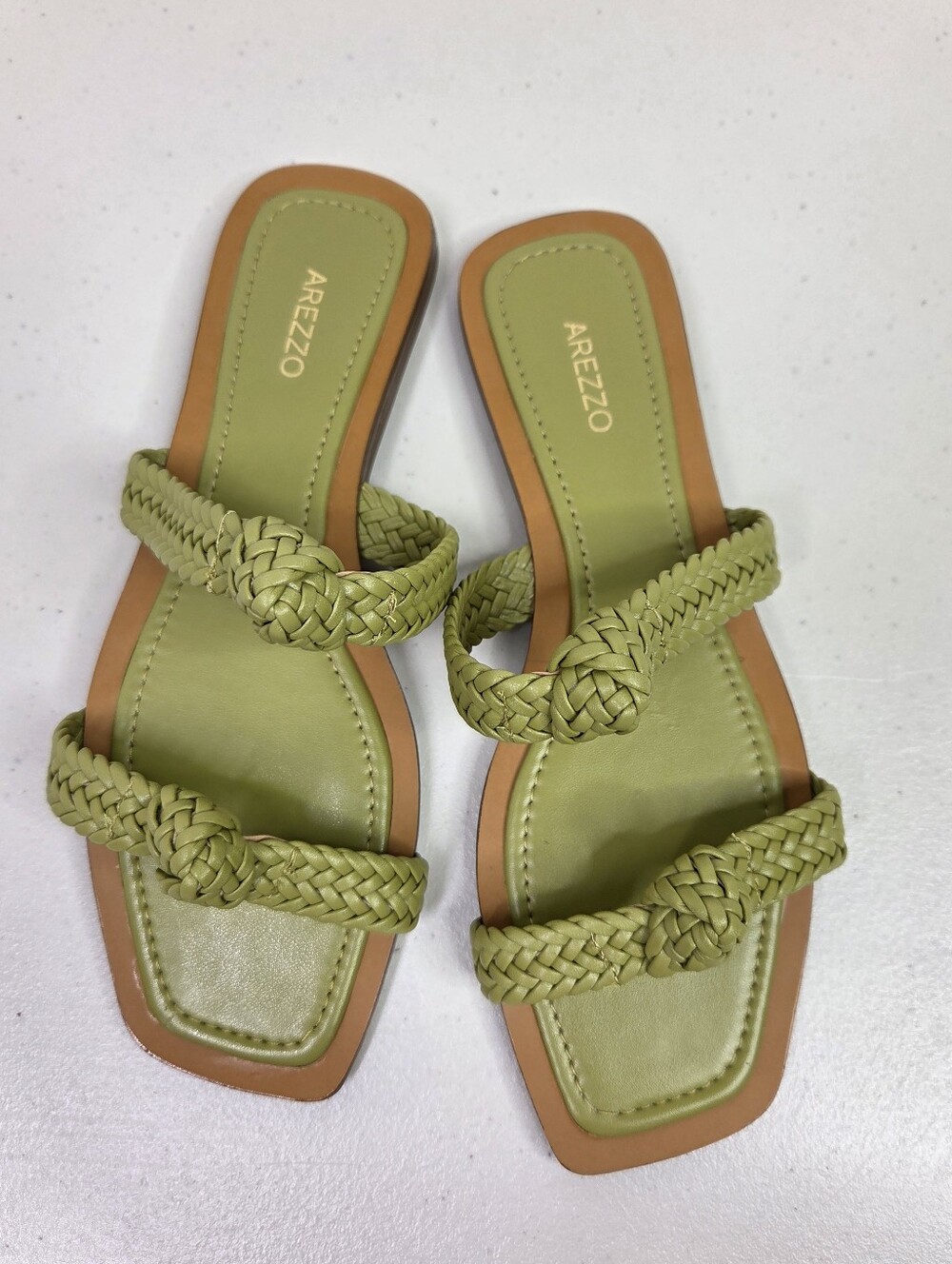 Arezzo Remy Olive Green Leather Braided Slide Sandals